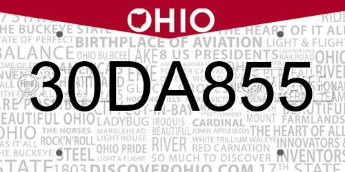 30DA855 Ohio License Plate