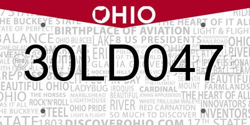 30LD047 Ohio License Plate