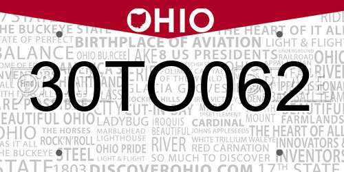 30TO062 Ohio License Plate