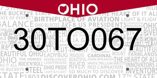 30TO067 Ohio License Plate