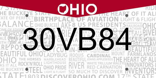 30VB84 Ohio License Plate