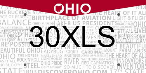 30XLS Ohio License Plate