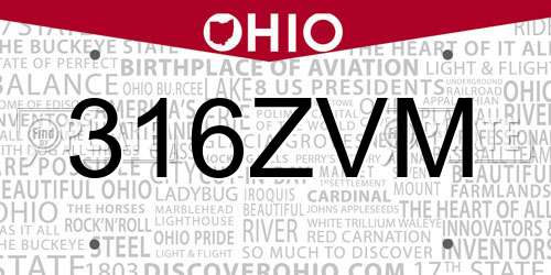 316ZVM Ohio License Plate