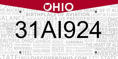 31AI924 Ohio License Plate