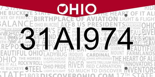 31AI974 Ohio License Plate