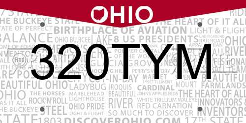 320TYM Ohio License Plate