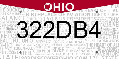 322DB4 Ohio License Plate