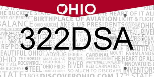 322DSA Ohio License Plate