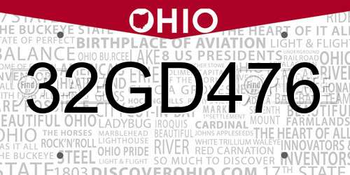 32GD476 Ohio License Plate