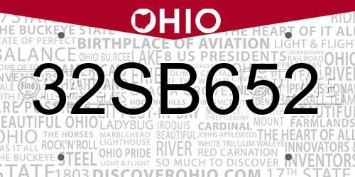 32SB652 Ohio License Plate
