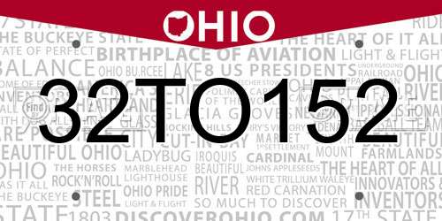 32TO152 Ohio License Plate