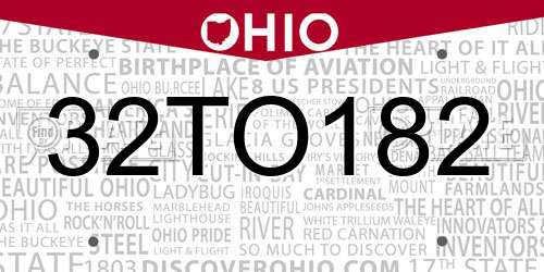 32TO182 Ohio License Plate