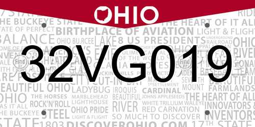 32VG019 Ohio License Plate
