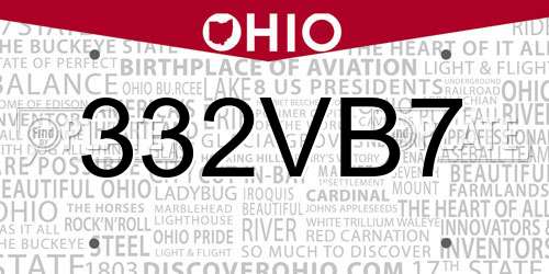 332VB7 Ohio License Plate