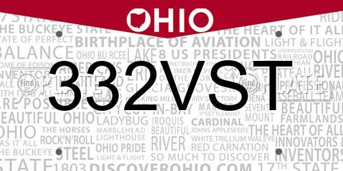 332VST Ohio License Plate