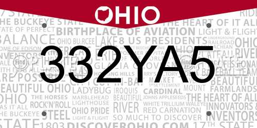 332YA5 Ohio License Plate