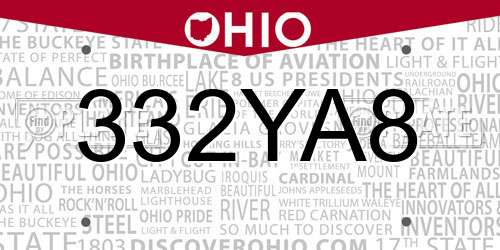 332YA8 Ohio License Plate