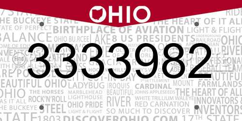 3333982 Ohio License Plate