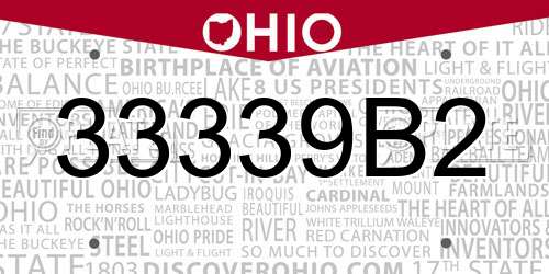 33339B2 Ohio License Plate