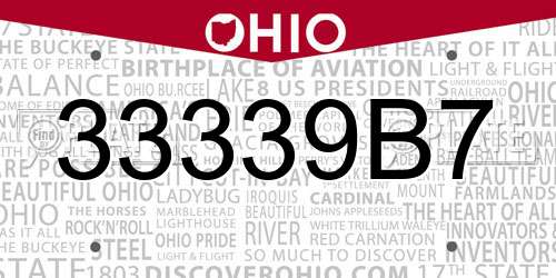 33339B7 Ohio License Plate