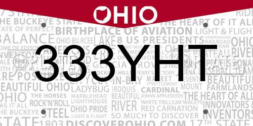 333YHT Ohio License Plate