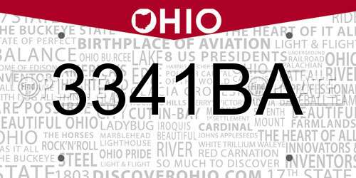 3341BA Ohio License Plate