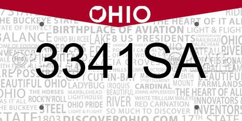 3341SA Ohio License Plate