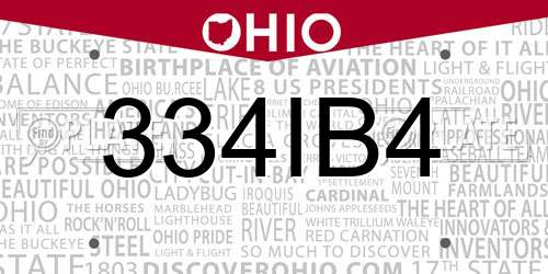 334IB4 Ohio License Plate