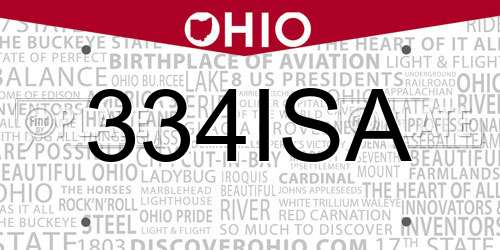 334ISA Ohio License Plate