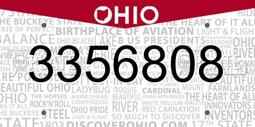 3356808 Ohio License Plate