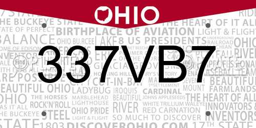 337VB7 Ohio License Plate