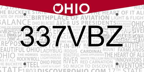 337VBZ Ohio License Plate