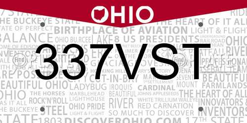 337VST Ohio License Plate