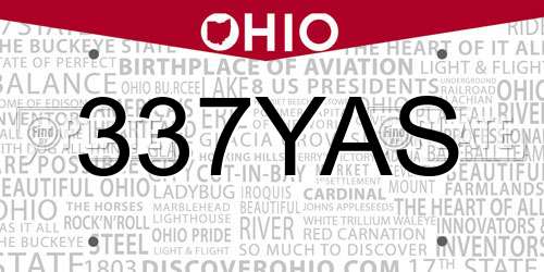 337YAS Ohio License Plate