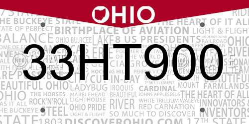 33HT900 Ohio License Plate
