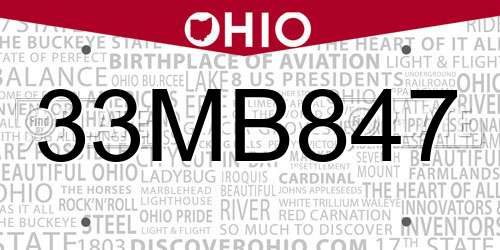 33MB847 Ohio License Plate