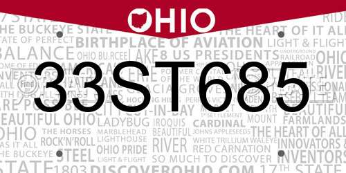 33ST685 Ohio License Plate