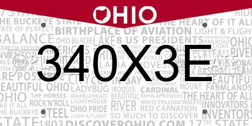 340X3E Ohio License Plate