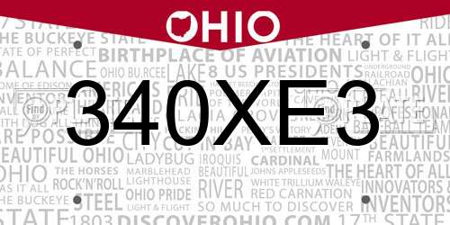 340XE3 Ohio License Plate