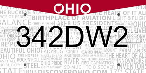 342DW2 Ohio License Plate