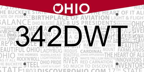 342DWT Ohio License Plate