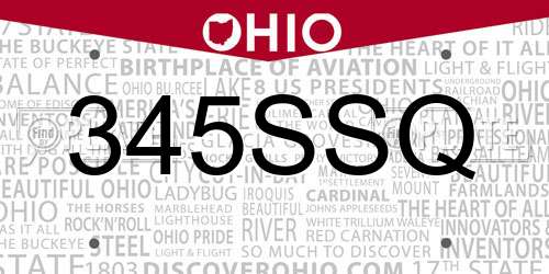 345SSQ Ohio License Plate