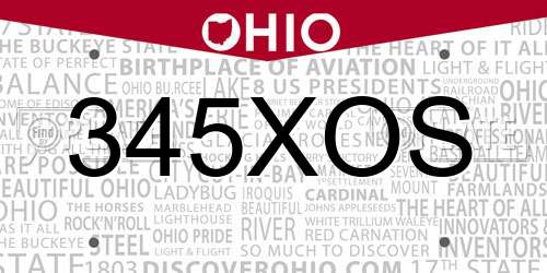 345XOS Ohio License Plate