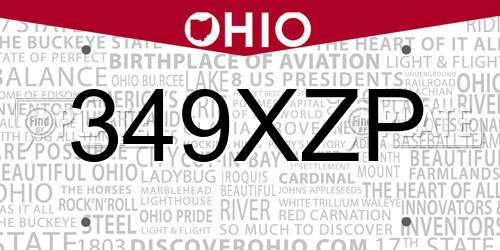 349XZP Ohio License Plate