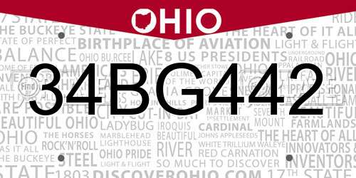 34BG442 Ohio License Plate