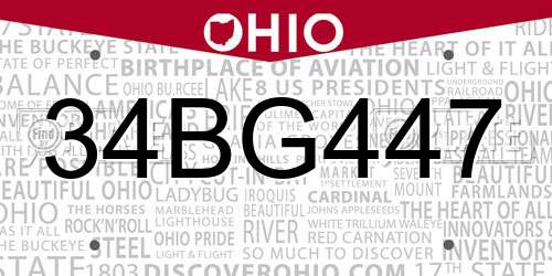 34BG447 Ohio License Plate