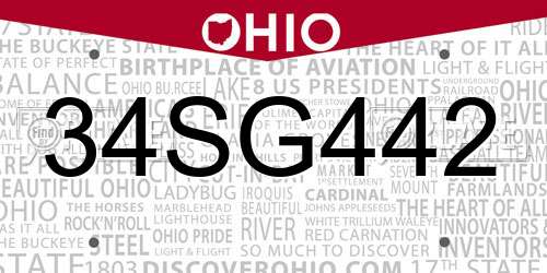 34SG442 Ohio License Plate