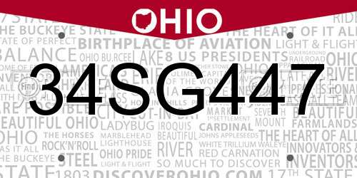 34SG447 Ohio License Plate