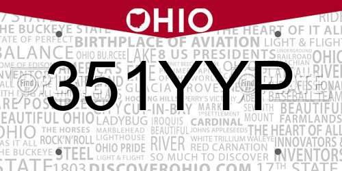 351YYP Ohio License Plate