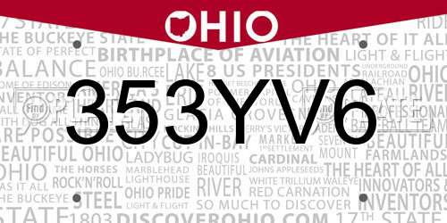 353YV6 Ohio License Plate